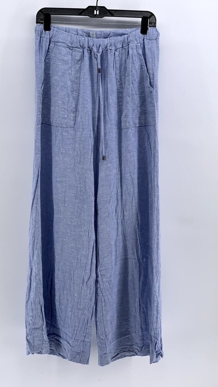 CABLE & GAUGE STUDIO Women's Blue Linen-Blend Wide-Leg Pants SZ S